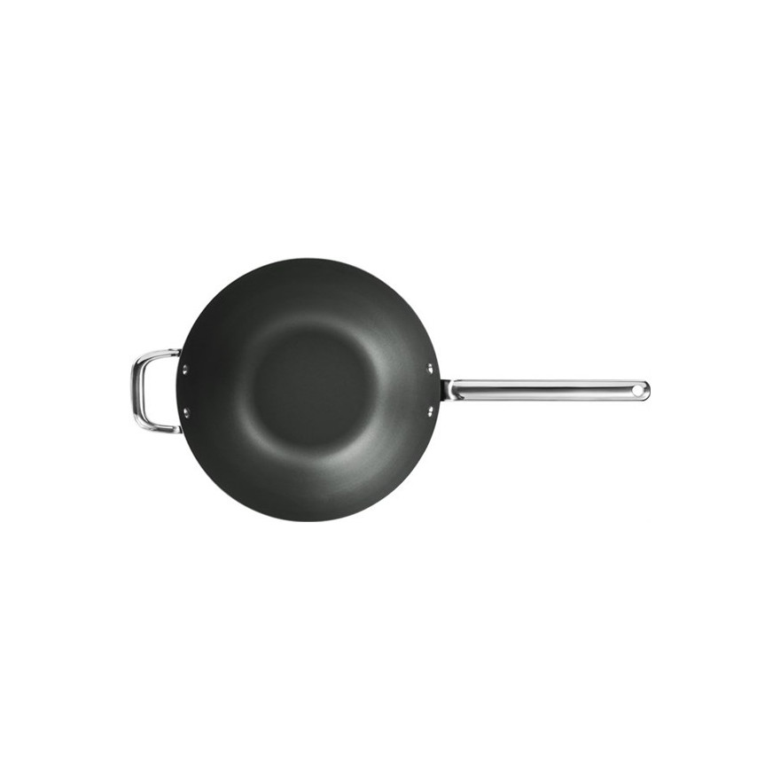 Scanpan: Zwarte IJzeren Wok 30 cm ongecoat en antiaanbaklaag.