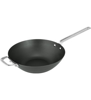 Scanpan: Zwarte IJzeren Wok 30 cm ongecoat en antiaanbaklaag.