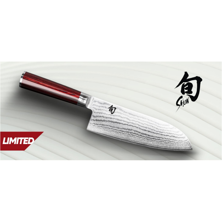 KAI:  Shun Klassiek Rood Japans Mes Santoku 19 cm Limited Edition (DM 0717RD)