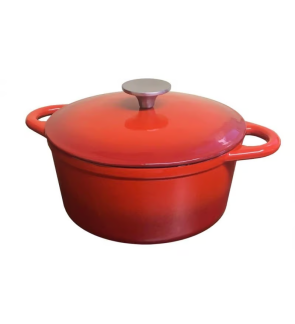 Baumalu: Cocotte en fonte ronde rouge intérieur noir 20 cm