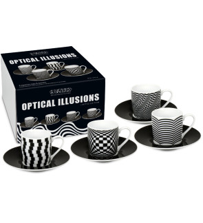 Konitz:  Set de 4 tasses expresso et sous-tasses « Optical illusions»  9,5 cl