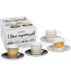 Konitz: Set van 4 espressokopjes en schotels “I love Espresso” 9,5 cl